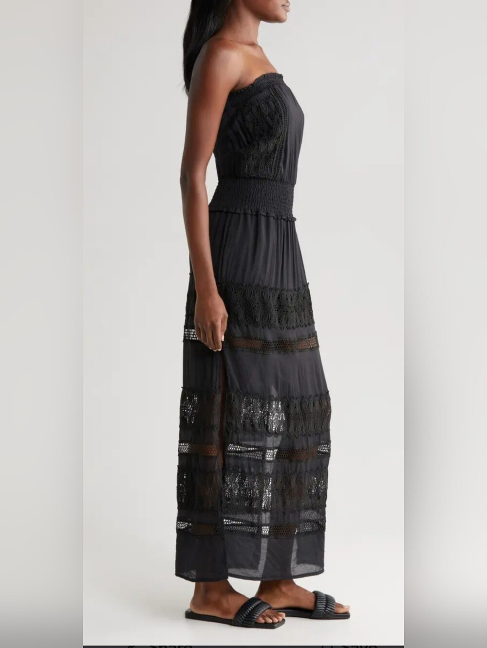 Elan Lace Strapless Black Maxi Dress with Crochet Panels Size Small